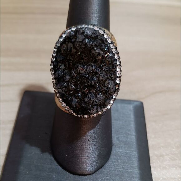 Vintage golden hammered druzy cuff ring - Picture 3 of 10